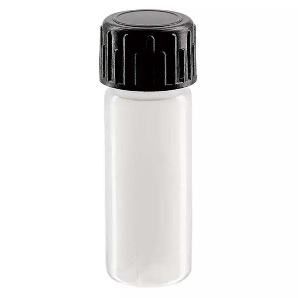 Tube à échantillons 5 ml fabriqué en PE-LD couleur naturelle, avec bouchon à vis noir Tube à échantillons 5 ml fabriqué en PE-LD couleur naturelle, avec bouchon à vis noir