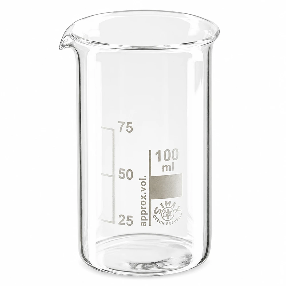 Bicchiere da 100 ml in vetro borosilicato, forma alta Bicchiere da laboratorio da 100 ml, forma alta, in vetro borosilicato trasparente, con scala di misurazione e beccuccio