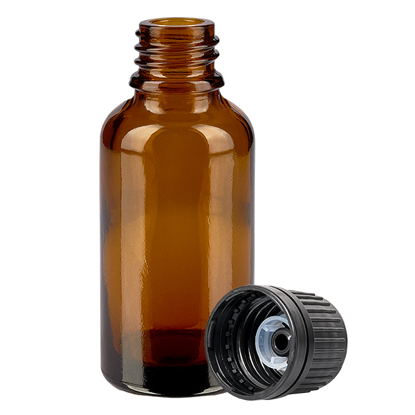 30ml Globuliflasche 8mm Giessring schwarz Originalitätsverschluss BrownL. UT18/30