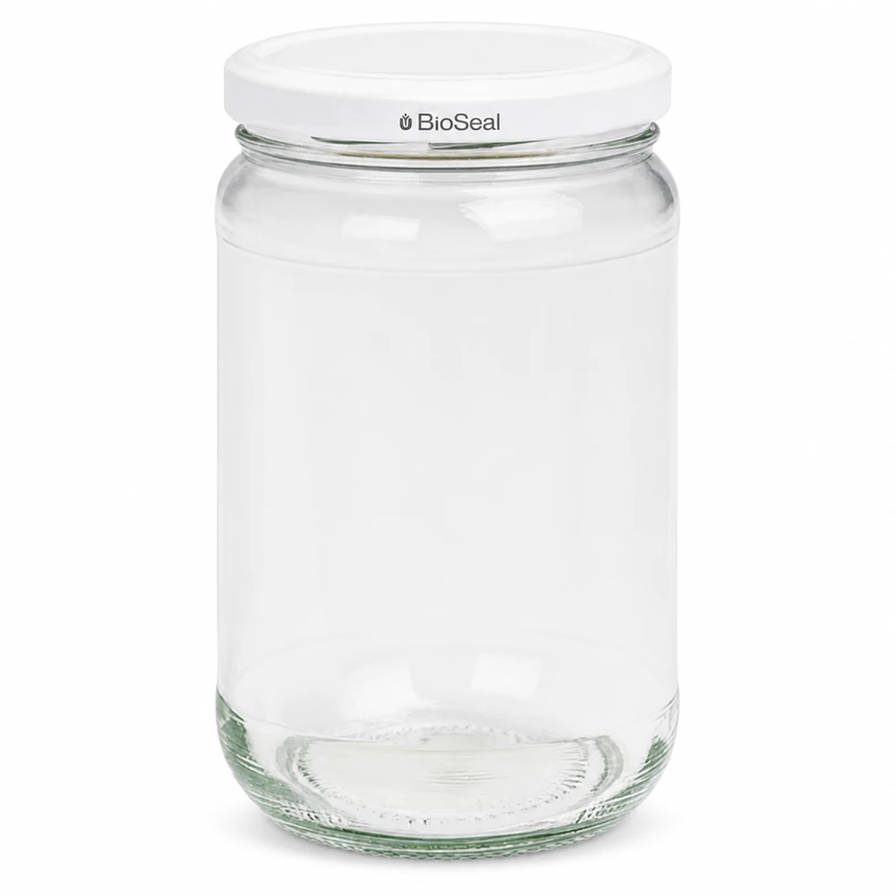 UNiTWIST Runda305 barattolo per conserve con coperchio bianco TO63 BioSeal - barattolo di vetro vuoto per conserve