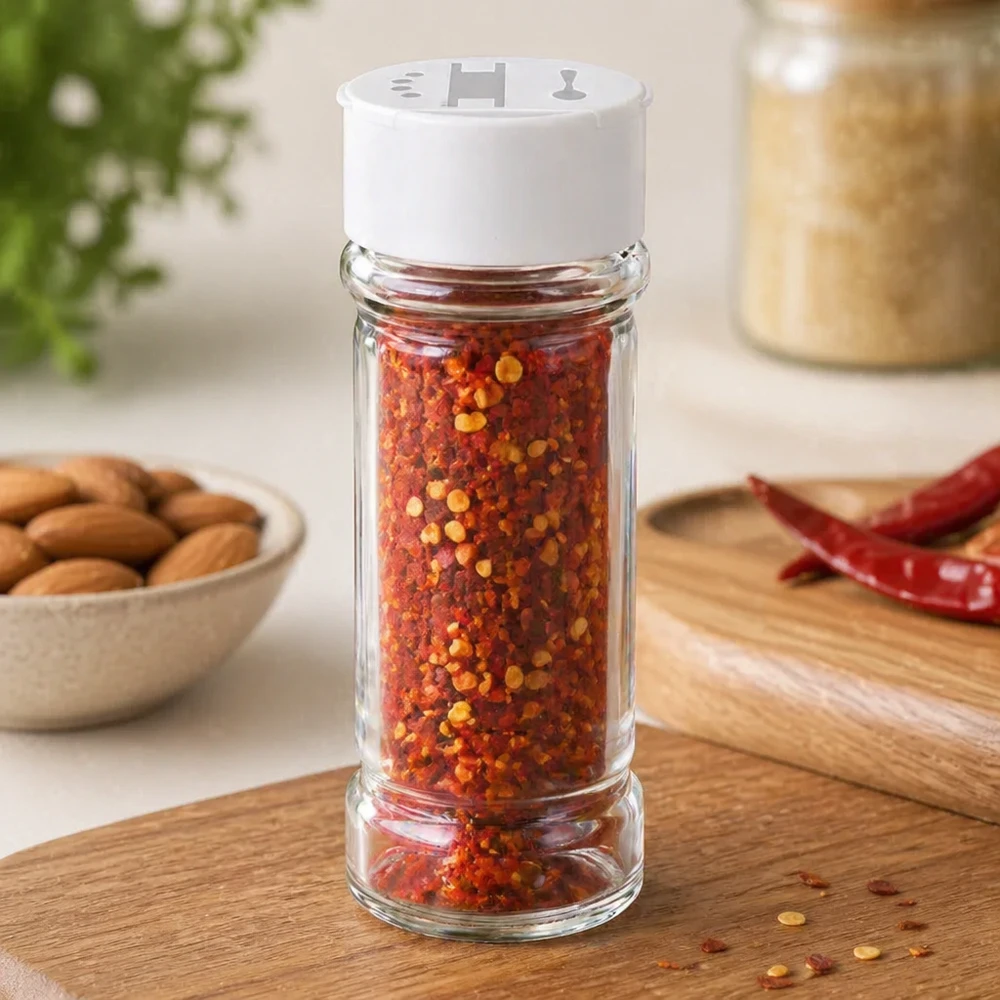 Pot à sel/épices 100 ml avec double saupoudreuse, blanc Gewürzglas mit Doppelstreuer 100ml Fassungsvermögen ideal zur Aufbewahrung von Chiliflocken
