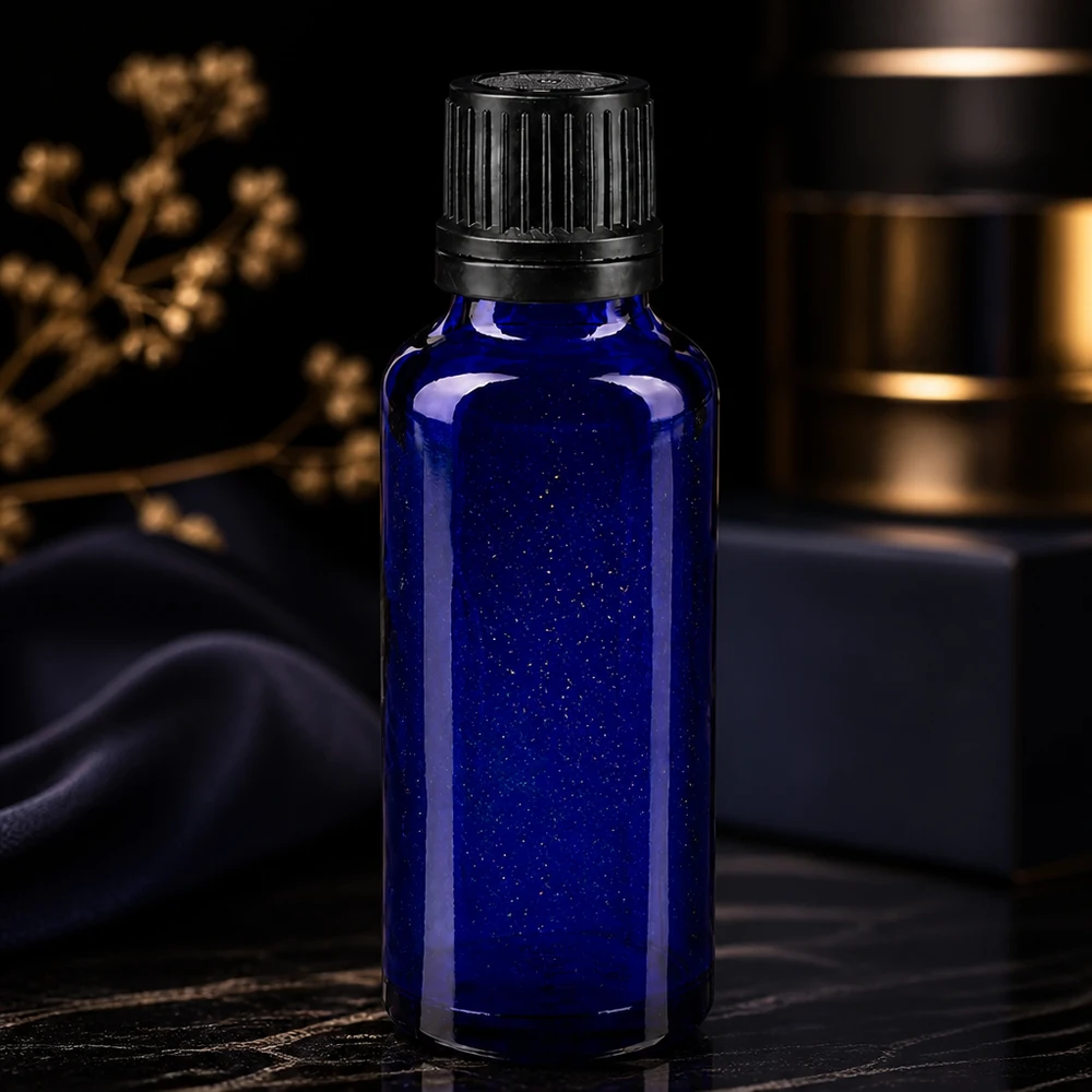 Flacon de pharmacie bleu 30ml bouchon compte-gouttes 1mm noir bouchon inviolabilité Flacon compte-gouttes en verre pharmaceutique de 30 ml, bleu, avec bouchon à vis noir, pour huiles essentielles