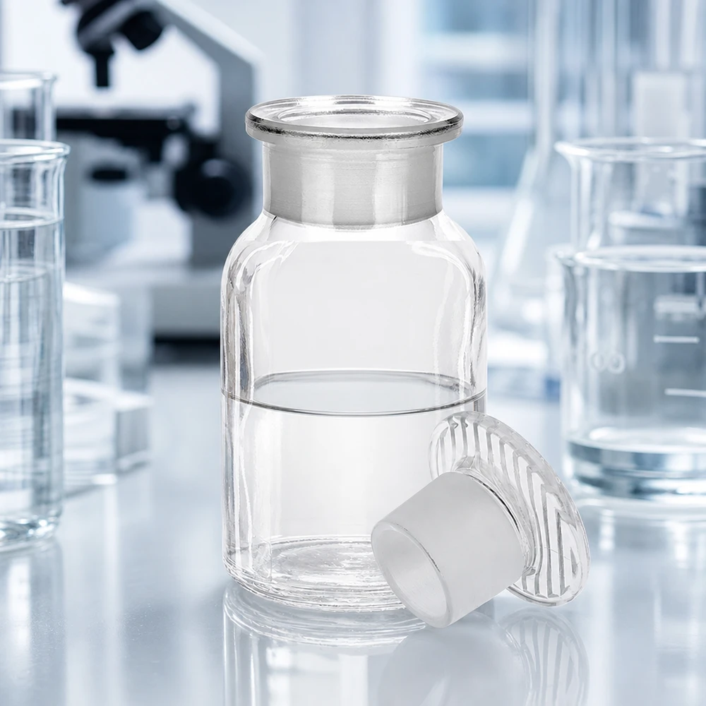 Fiaschetta a spalla arrotondata da 100 ml a collo largo con tappo in vetro per la conservazione sicura dei campioni di laboratorio