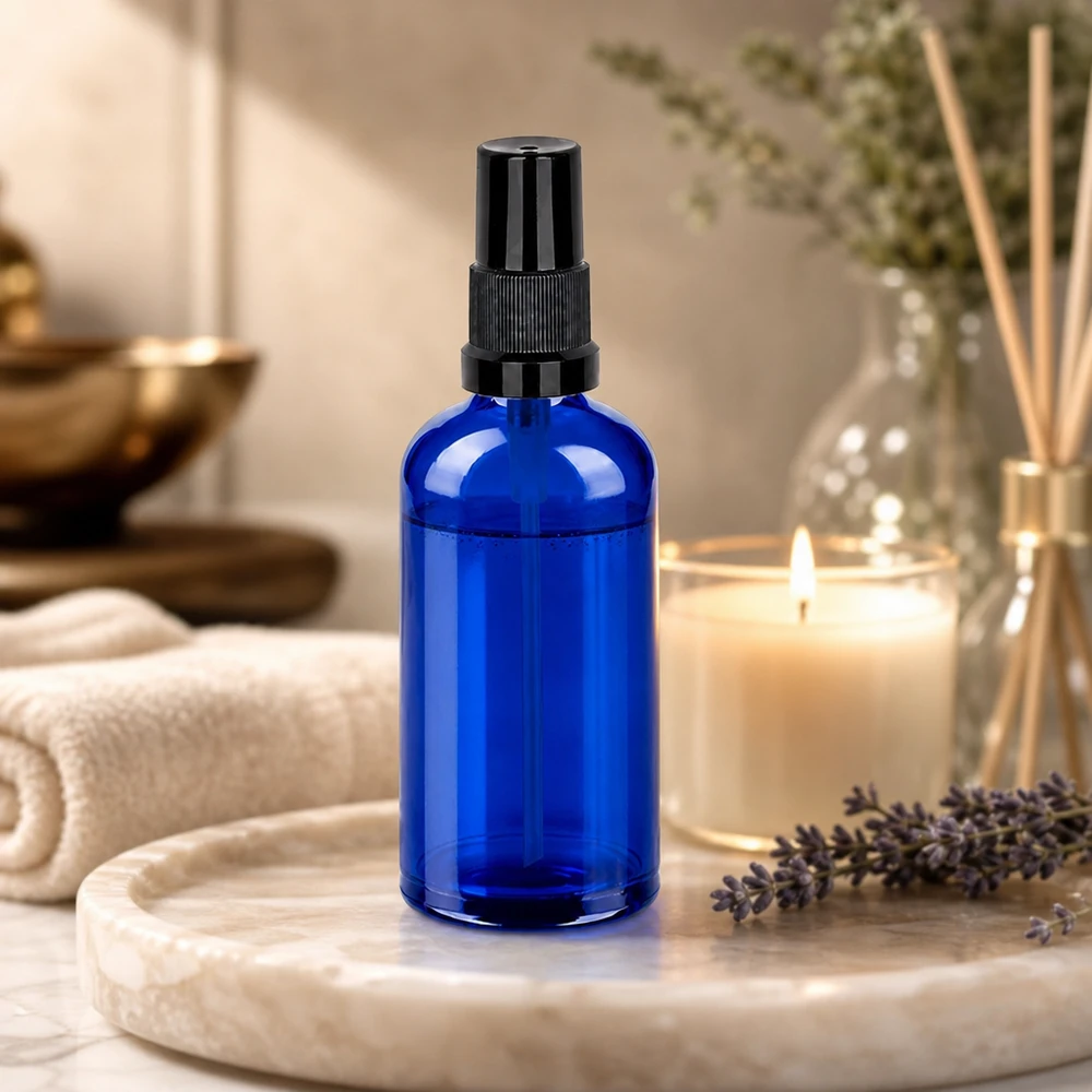 100ml Sprayflasche schwarz Standardverschluss BlueLine UT18/100 Nachfüllbare 100ml Sprayflasche blau - umweltfreundliche Alternative aus hochwertigem Glas