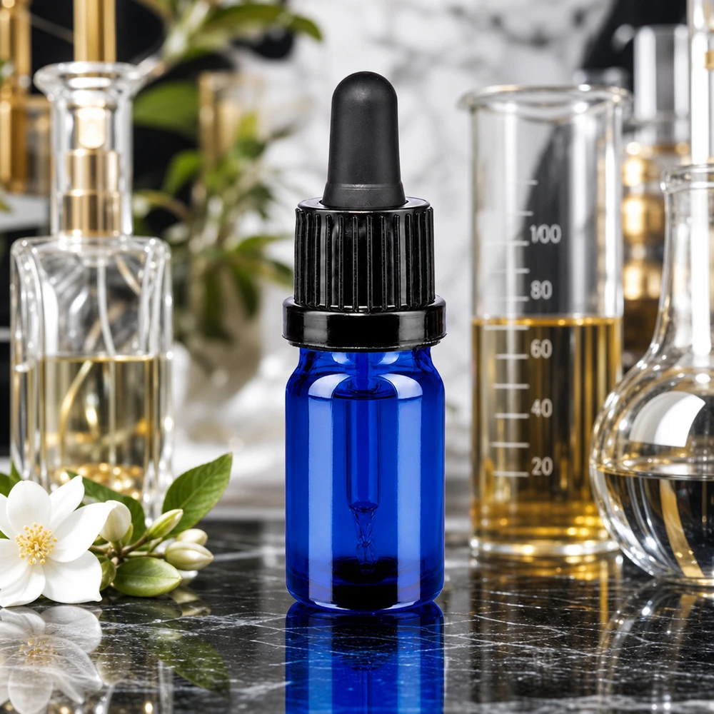 Flacone in vetro blu da 5 ml con protezione UV e contagocce nero di precisione OV BlueLine UT18/5