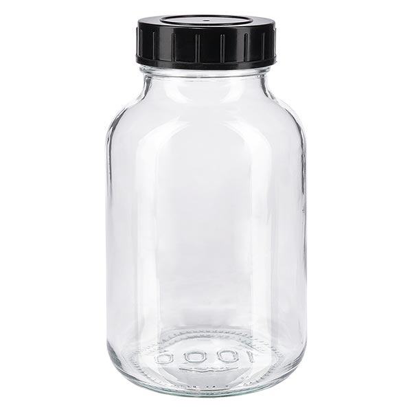 Bottiglia a collo largo da 1000 ml in vetro trasparente con tappo a vite Bottiglia a collo largo da 1000 ml in vetro trasparente con tappo a vite