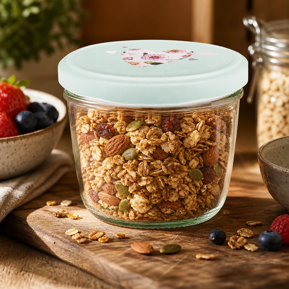 230ml Sturzglas + BasicSeal Deckel Herz mint UNiTWIST Granola und Müsli im 230ml Sturzglas mit BasicSeal Deckel Herz mint, Frühstückszerealien luftdicht lagern