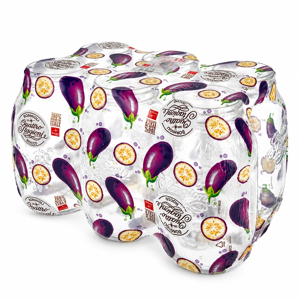 Bicchiere da 1500ml per uso domestico "Quattro Stagioni Quattro Stagioni Einmachgläser 1500ml mit Auberginen-Dekor, italienische Haushaltsgläser für Küche und Vorratshaltung
