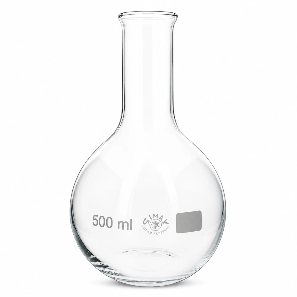 Matraccio volumetrico da 500 ml trasparente a collo stretto per volumetria e analisi