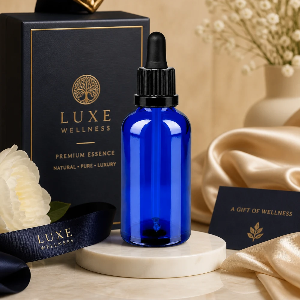 50ml Pipettenflasche schwarz Originalitätsverschluss BlueLine UT18/50 50ml Apothekerflasche aus UV-schützendem Blauglas - optimaler Schutz für natürliche Extrakte