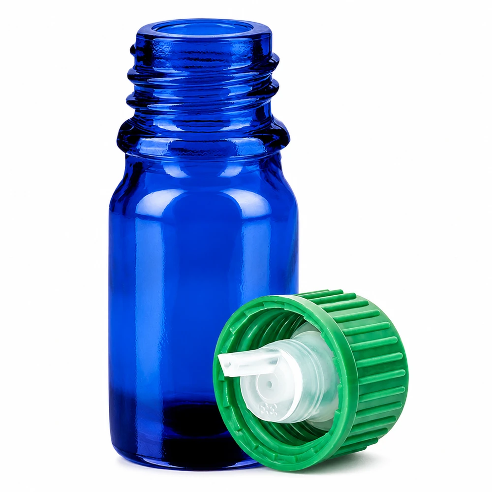 5ml Tropfflasche 0.8mm grün Standardverschluss BlueLine UT18/5 Professionelle 5ml Dosierungsflasche blau-grün mit feinem Tropfauslauf für Pharmazie