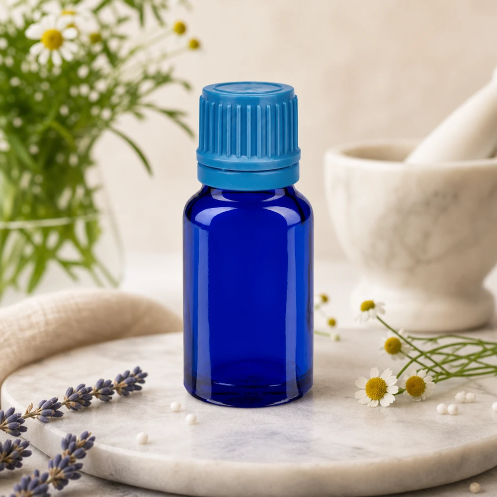 10ml Flasche 11mm Schraubverschluss blau Originalitätsverschluss BlueLine UT18/10 10ml Apothekerflasche aus getöntem Glas ideal für natürliche Heilmittel und Tinkturen