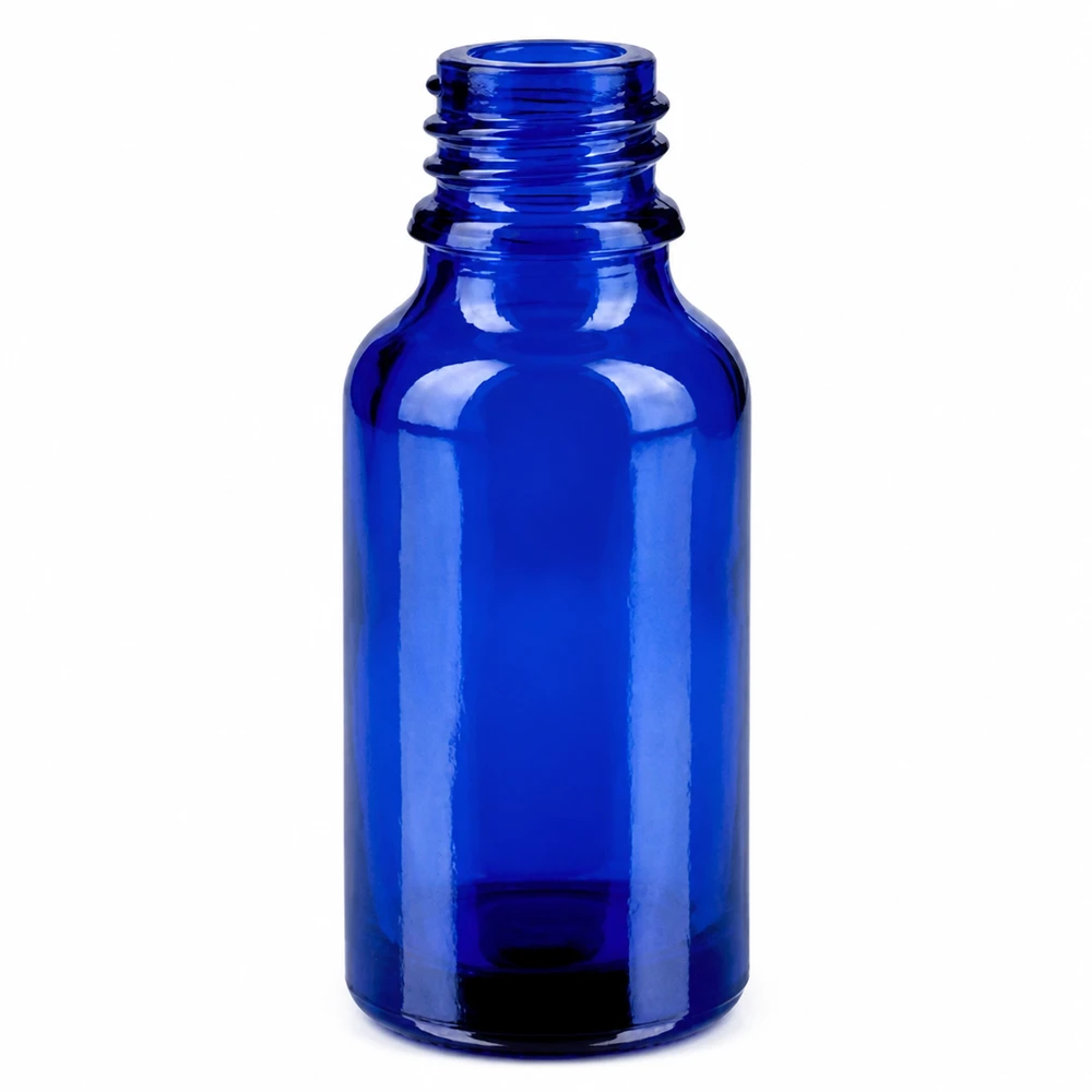 Robusto flacone spray da 20 ml in vetro blu protetto dai raggi UV con collo largo