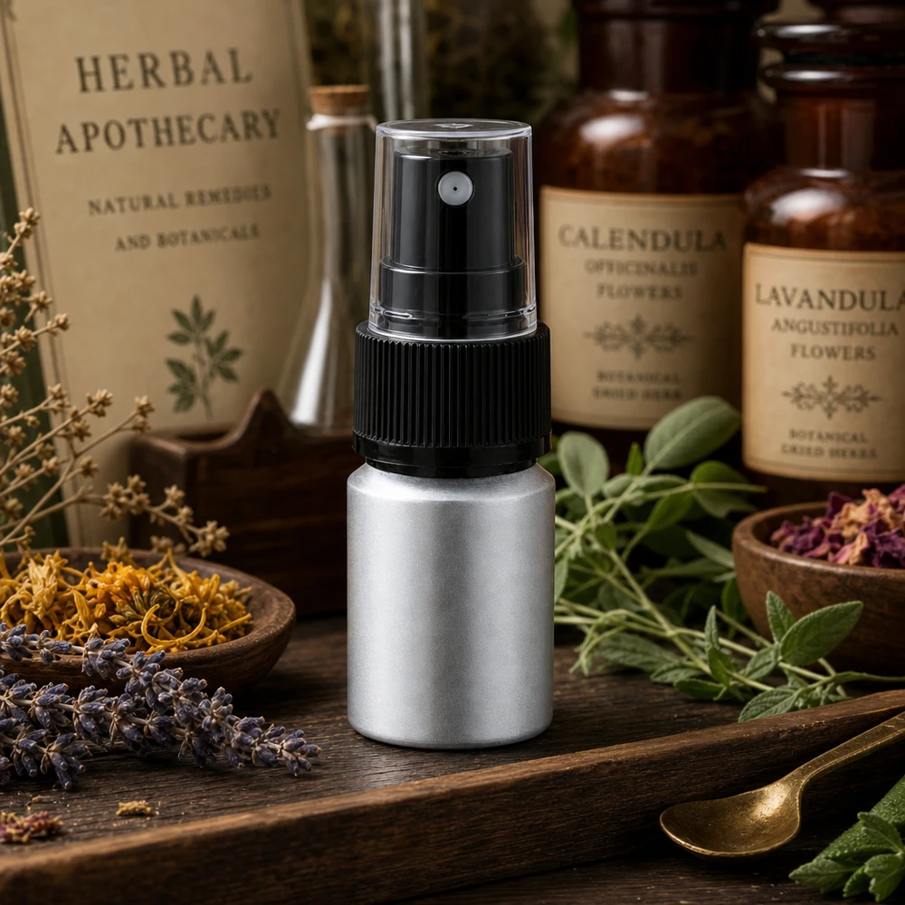 10ml gebeizte Aluflasche mit Zerstäuber Wiederbefüllbare 10ml Alu Sprühflasche mit präzisem Zerstäuber für Kräuterapotheke silber
