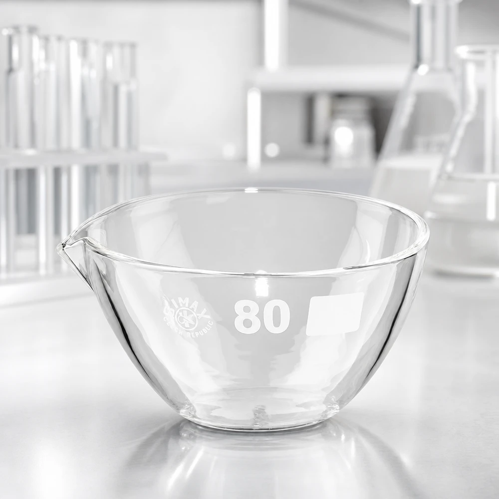 Piatto di evaporazione in borosilicato da 90 ml lavabile in lavastoviglie e dotato di beccuccio per una facile pulizia e manutenzione