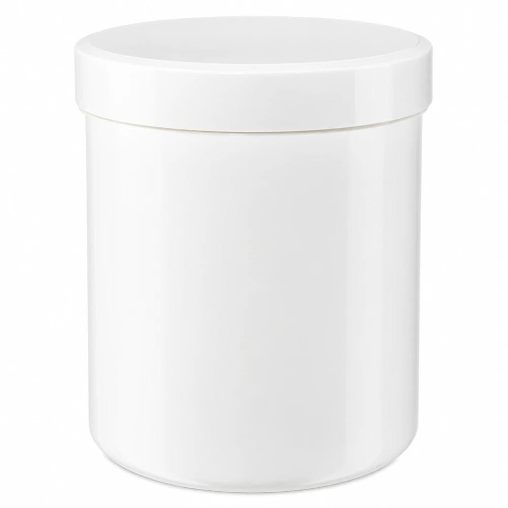Pot à onguent blanc 150 g avec couvercle blanc (PP) Pot à pommade cylindrique de 150 g, blanc mat, en polypropylène, avec couvercle à vis
