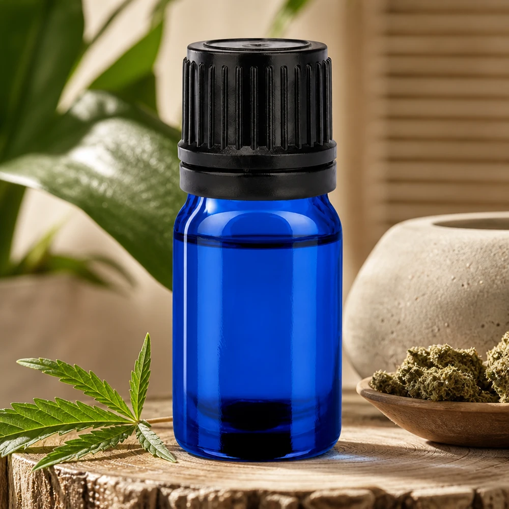 Pratico flacone contagocce da 5 ml in blu intenso per l'uso in mobilità e in viaggio
