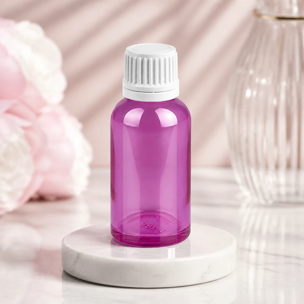 30ml Flasche 11mm Schraubverschluss weiss Originalität Schraubverschlusserschluss PurpleLine UT18/30 Handliche 30ml violette Flasche mit sicherem Verschluss für Aufbewahrung flüssiger Substanzen