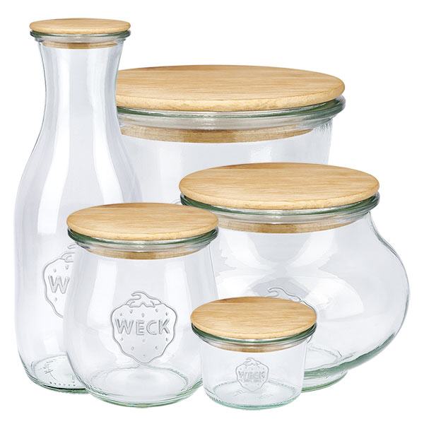 Coperchio in legno versione "A" per WECK RR60 Barattoli WECK di varie dimensioni con coperchi in legno abbinati Versione A RR100 Set di barattoli per la conservazione della cucina
