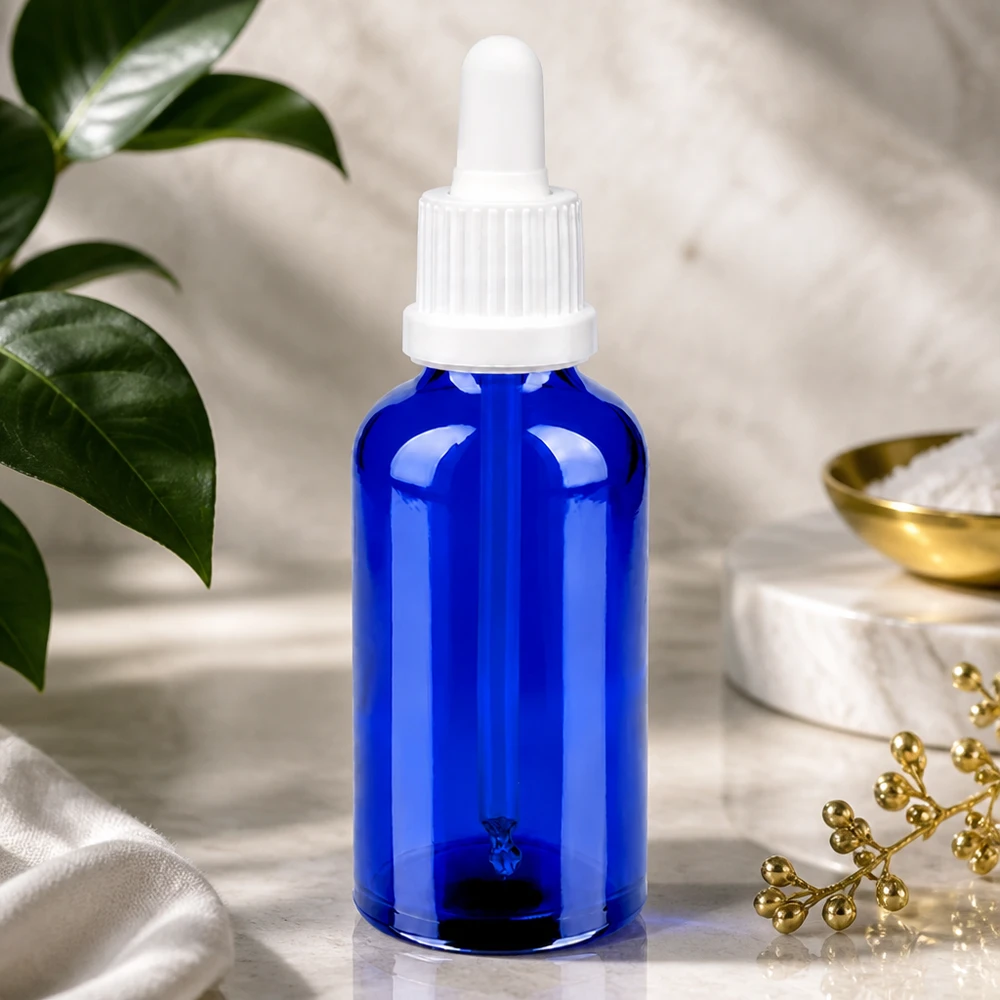 50ml Pipettenflasche weiß Originalitätsverschluss BlueLine UT18/50 Vielseitige 50ml Glasflasche mit Pipette OV BlueLine UT18/50 für Aromatherapie