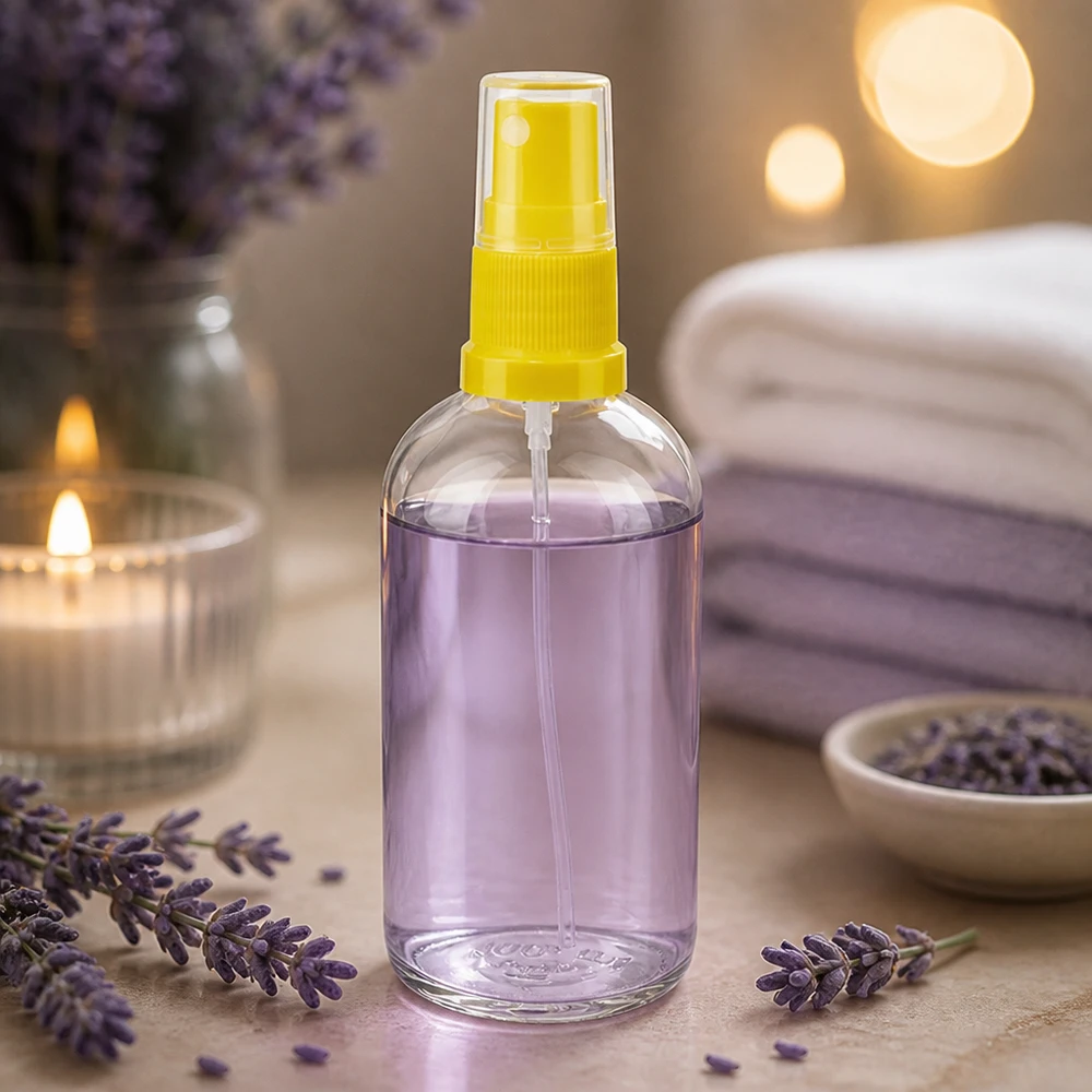 Flacone spray da 100 ml giallo/trasparente STD ClearLine UT18/100 Flacone spray alla lavanda da 100 ml con erogatore giallo e contenitore trasparente - Benessere e aromaterapia