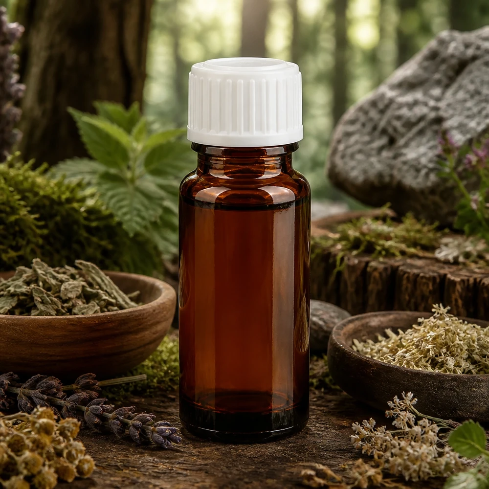 Kompakte 10ml Braunglasflasche mit weißem Tropfverschluss für ätherische Öle und Tinkturen