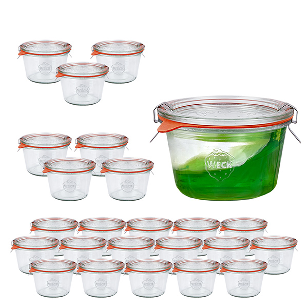 Set di 24 vasetti Weck da 370 ml con 24 coperchi in vetro, 2 Set di 24 vasetti Weck da 370 ml con 24 coperchi in vetro, 2