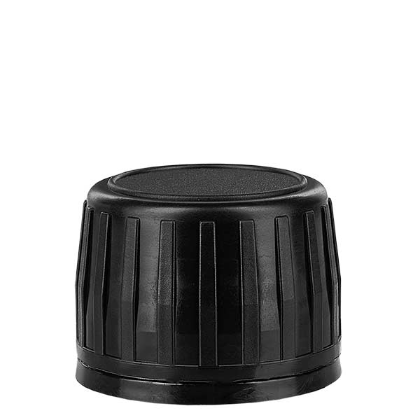 Tappo a vite 28 mm nero per flaconi di medicinali con OV-ring Tappo a vite 28 mm nero per flaconi di medicinali con OV-ring