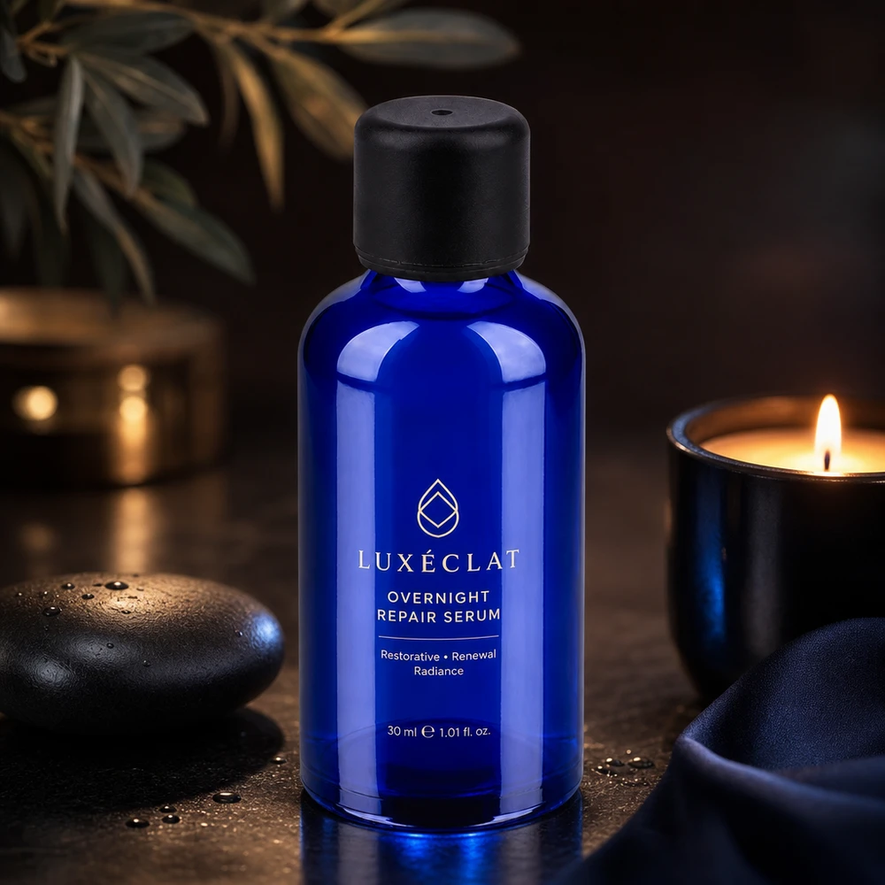 Confezione in vetro di alta qualità da 50 ml con filo UT18 in elegante blu per prodotti di bellezza