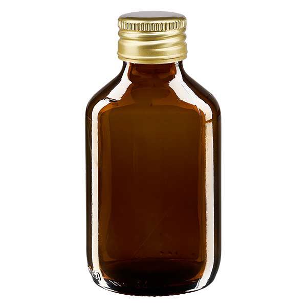 Flacone per medicinali da 150 ml marrone, con tappo in alluminio dorato Ap Flacone per medicinali da 150 ml marrone, con tappo in alluminio dorato Ap
