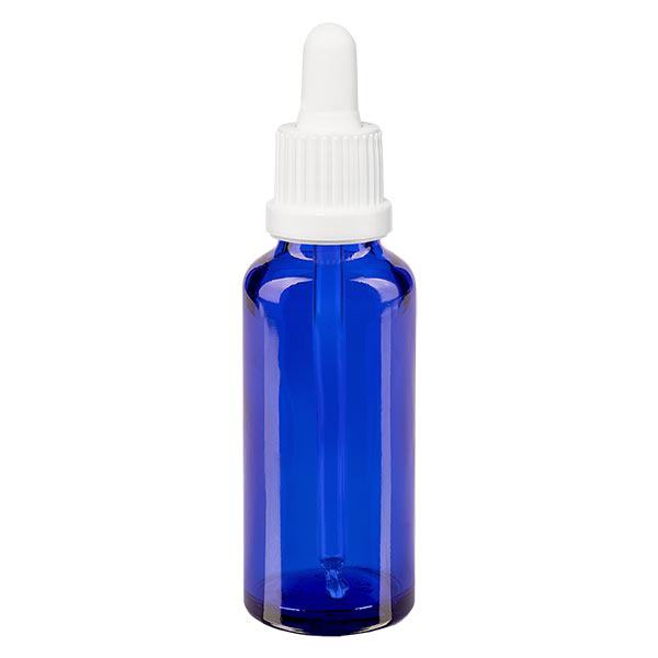 Apothekenflasche blau 30ml Pipette weiß Originalitätsverschluss