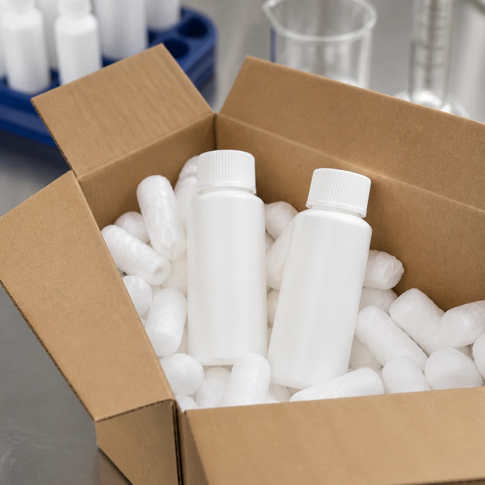 Flacon de pharmacie HDPE 30ml blanc avec bouchon vissable blanc Flacon de pharmacie de 30 ml en HDPE blanc avec bouchon SV, livré dans un emballage d'expédition solide avec du matériau de rembourrage