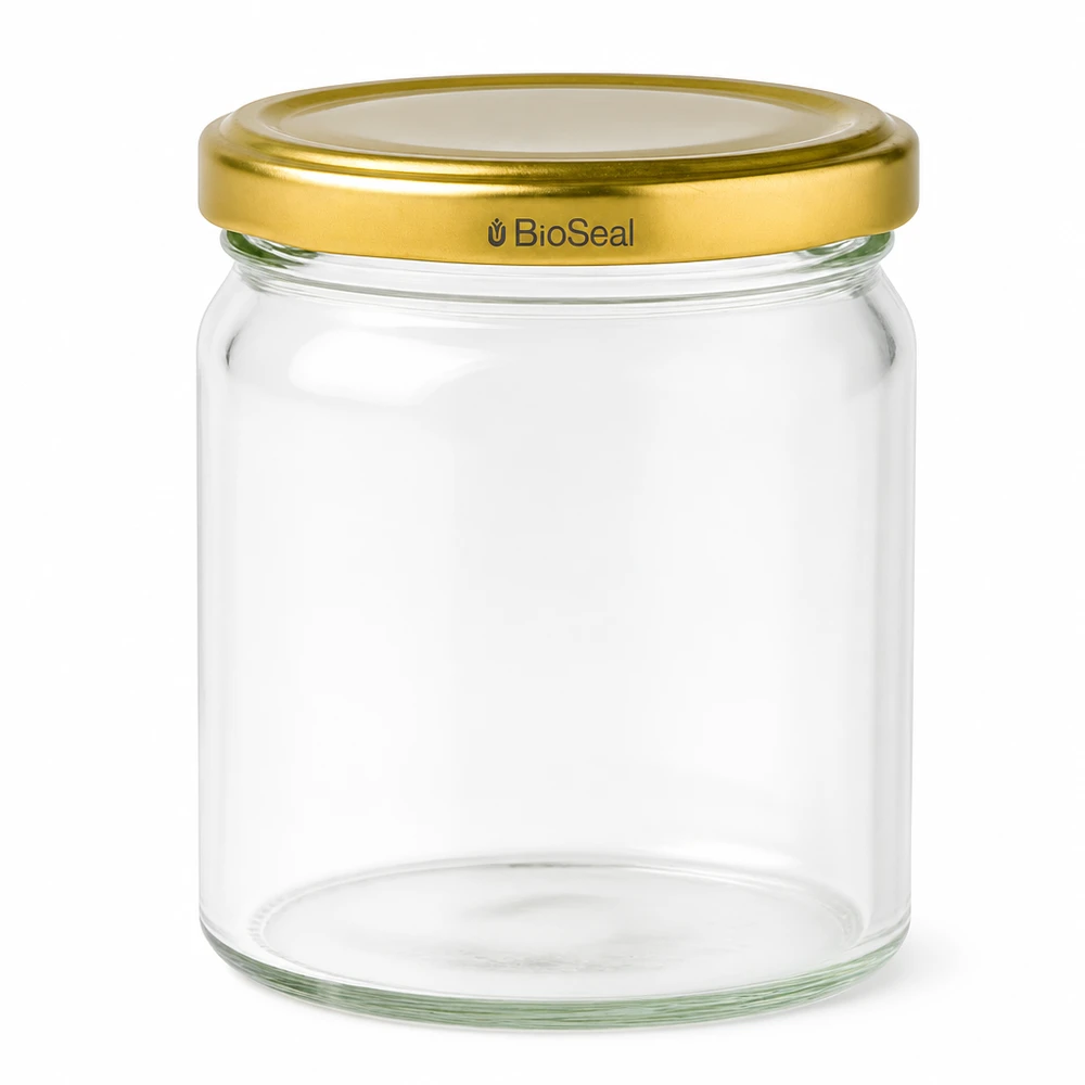UNiTWIST Runda408 barattolo per conserve con coperchio dorato TO82 BioSeal - barattolo di vetro rotondo per conserve e stoccaggio