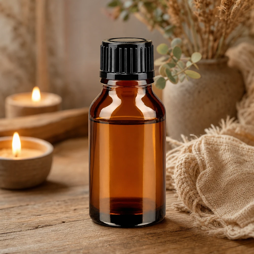 Bottiglia per farmacia marrone 15ml tappo a vite nero pc Classico flacone da farmacia in vetro ambrato da 15 ml con tappo a vite nero su un tavolino di legno