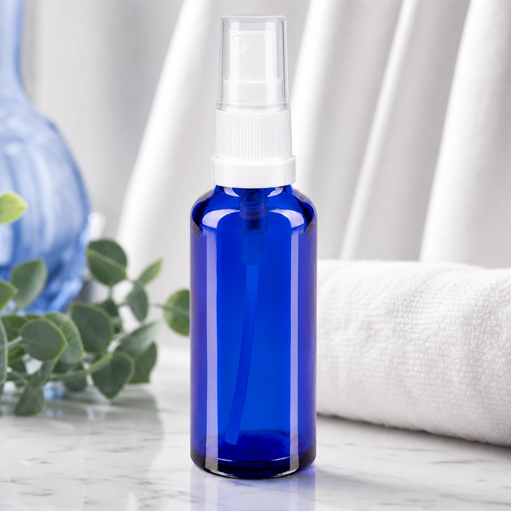 Apothekenflasche blau 10ml Sprayaufsatz schwarz Apothekerflasche Blauglas mit Sprühaufsatz schwarz transparent für Naturkosmetik