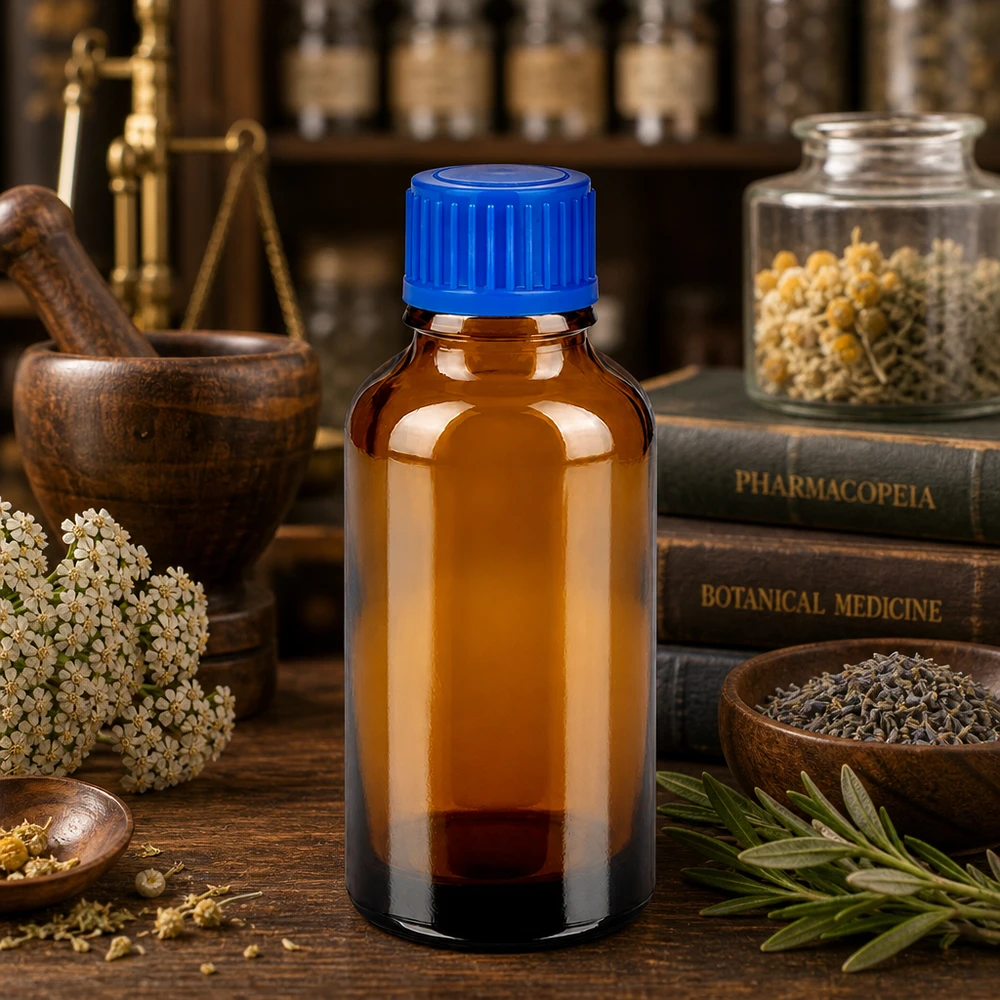 30ml Flasche 11mm Schraubverschluss blau Standard BrownLine UT18/30 Robuste 30ml Braunglasflasche mit standardisiertem 11mm Gewinde für professionelle Nutzung