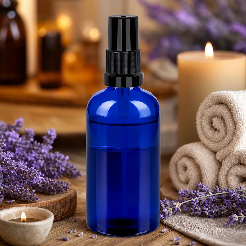 100ml Sprayflasche schwarz Standardverschluss BlueLine UT18/100 100ml Glasflasche mit Zerstäuber - STD BlueLine Design für hochwertige Beauty-Anwendungen