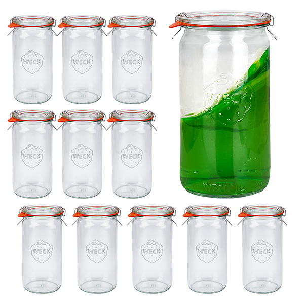 Set di 12 vasi Weck da 340 ml con 12 coperchi di vetro Set di 12 vasi Weck da 340 ml con 12 coperchi di vetro