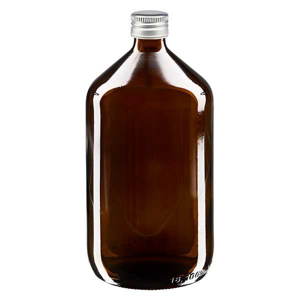 Flacone per medicinali da 1000ml marrone, con tappo in alluminio argentato Flacone per medicinali da 1000ml marrone, con tappo in alluminio argentato
