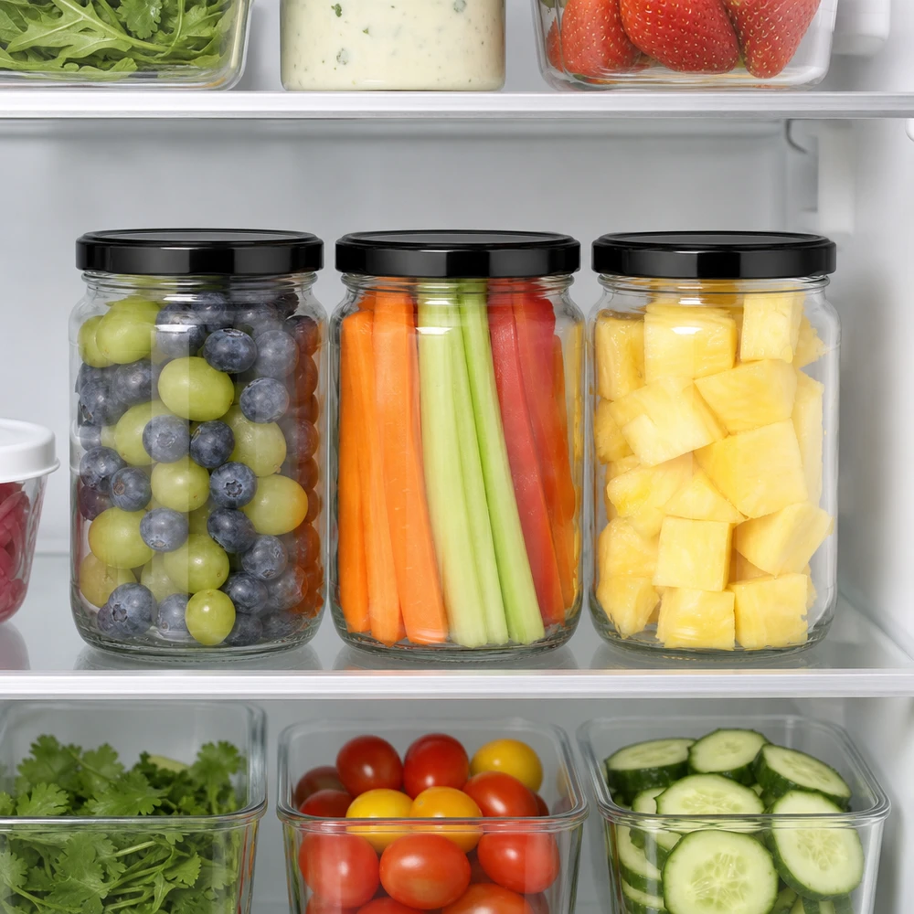 Organizzatore per frigorifero 1700ml barattolo rotondo nero BasicSeal coperchio frutta verdura preparazione pasti alimenti freschi