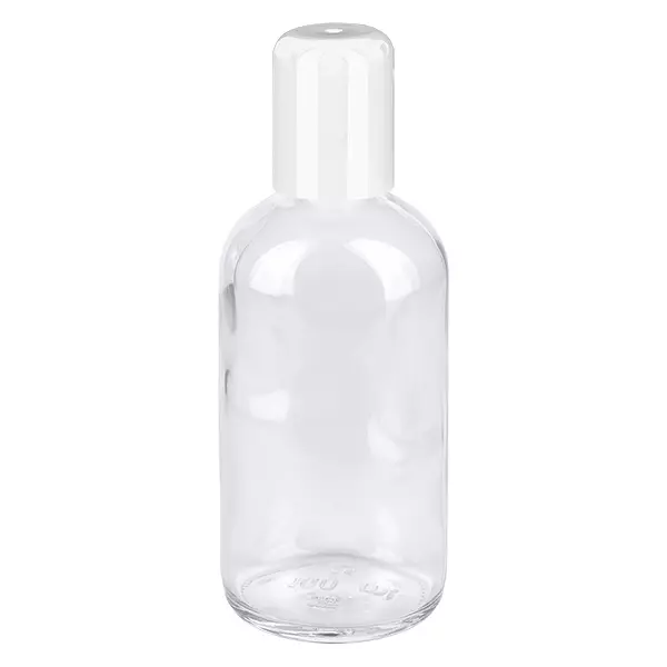 Flacon roll-on de 100 ml, blanc transparent ClearLine, en plastique PET avec bouchon blanc