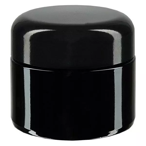 Kosmetikdose Violettglas 50ml, mit schwarz Deckel Kosmetikdose Violettglas 50ml, mit schwarz Deckel