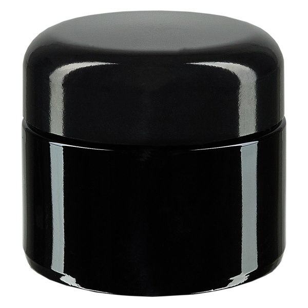 Vasetto per cosmetici in vetro viola 50ml, con coperchio nero Vasetto per cosmetici in vetro viola 50ml, con coperchio nero