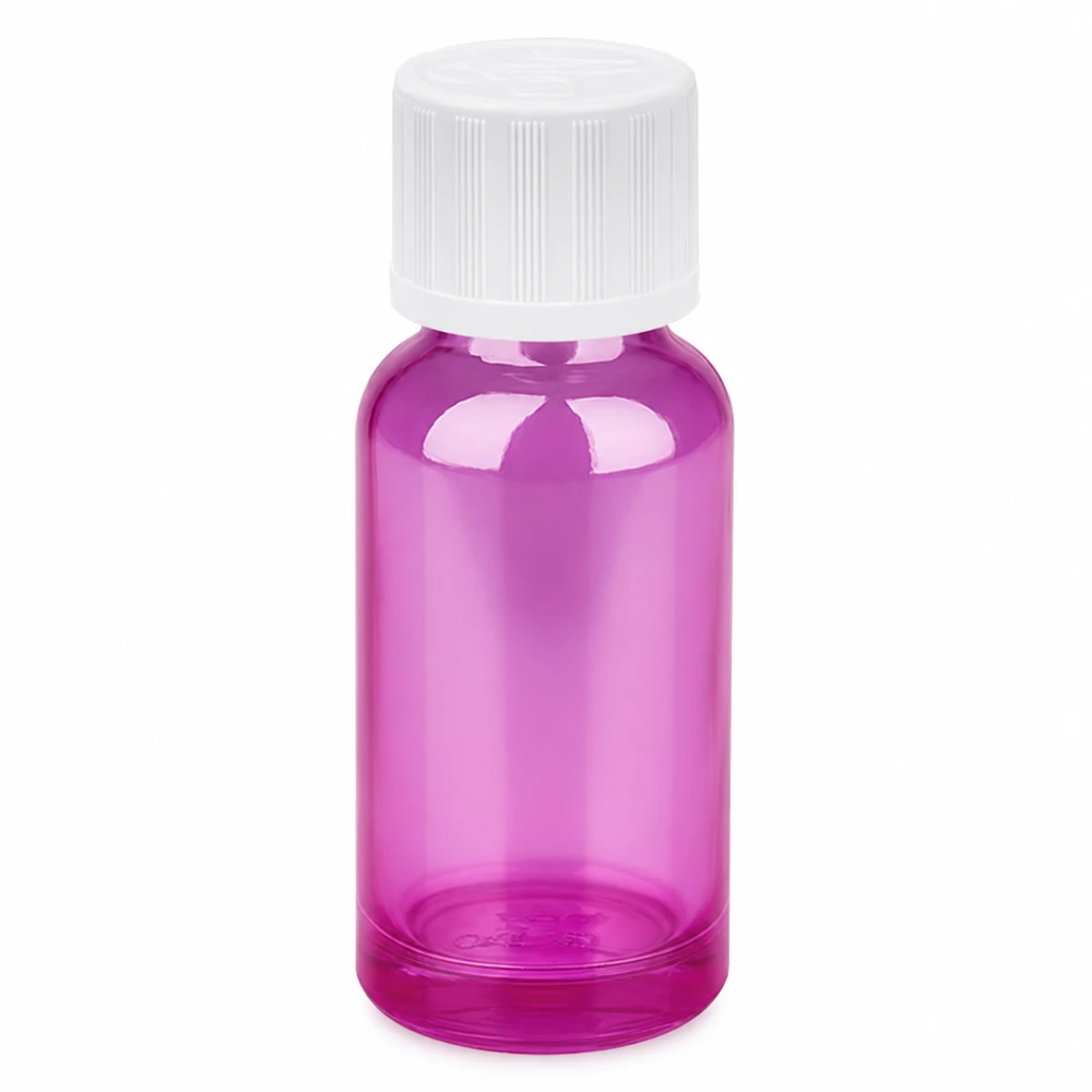 Flacon compte-gouttes 20ml 1.2mm blanc standard sécurité enfant PurpleLine.UT18/20 Flacon compact de 20ml avec compte-gouttes en violet pour laboratoire et cosmétique