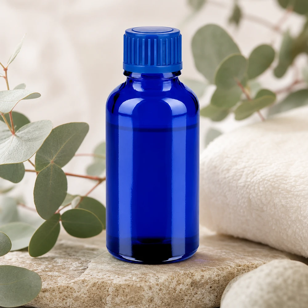Flacone in vetro viola da 30 ml con pratico formato a goccia per applicazioni mobili in movimento