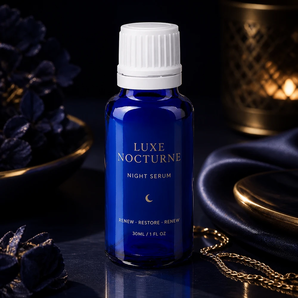 Elegante kobaltblaue 30ml Flasche mit weißem OV-Verschluss für luxuriöse Nacht-Hautpflegeprodukte