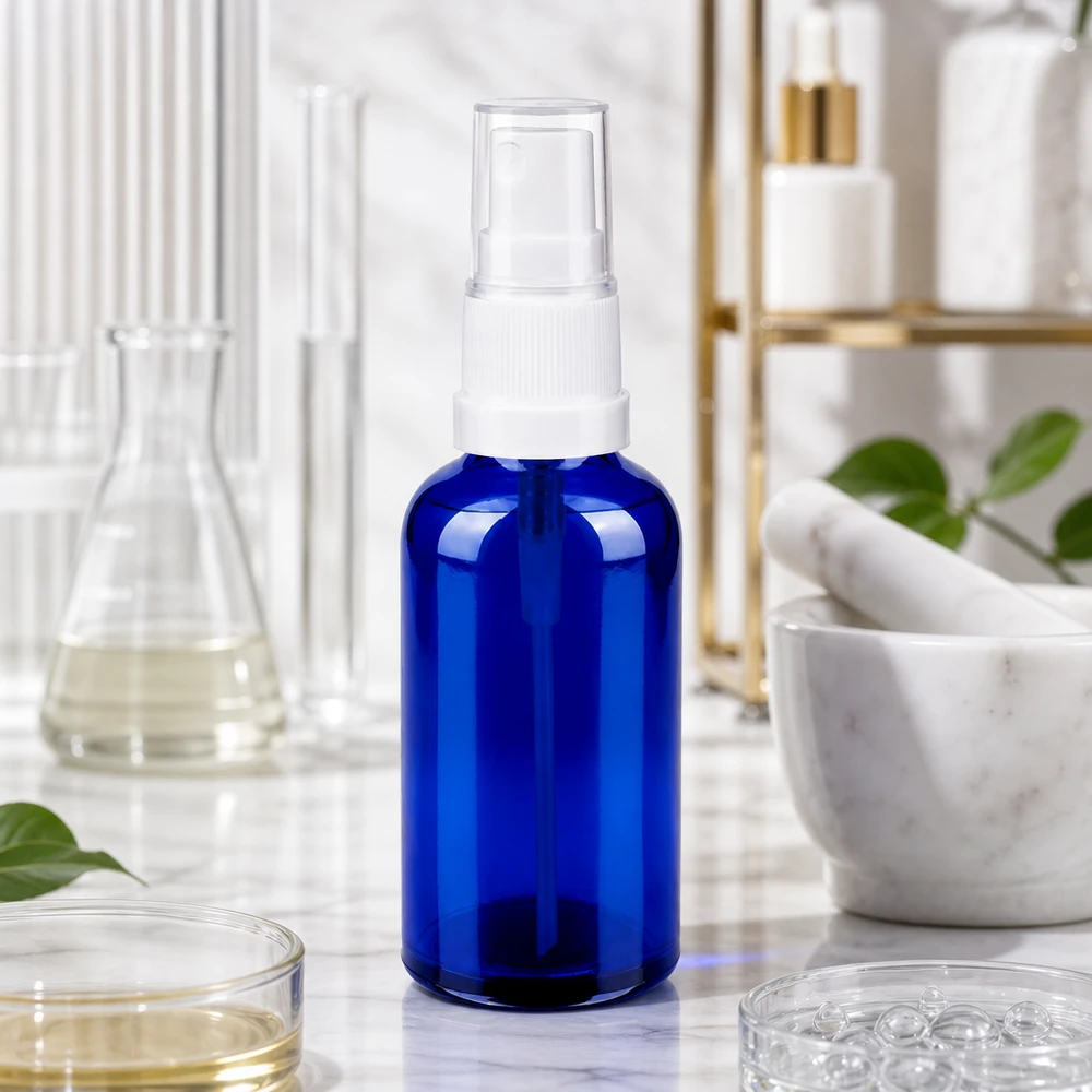 50ml Sprayflasche weiß/transparent Standardverschluss BlueLine UT18/50 Vielseitige Sprühflasche für DIY-Kosmetik und selbstgemischte Hautpflege-Lösungen