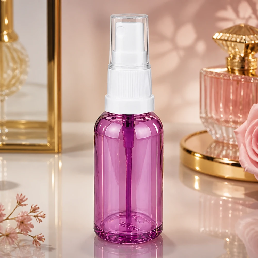 30ml Sprayflasche weiss/transparent Standard PurpleLine UT18/30 Stilvolle 30ml Spraydose aus transparentem lila Glas mit weißem Pumpsprüh-Mechanismus