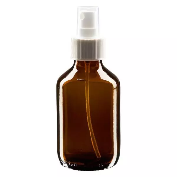 Flacon médical norme européenne de 150 ml avec spray blanc GCMI 28/410 et couvercle transparent, standard