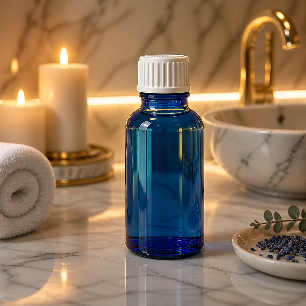 Kleine blaue Pinselflasche Apothekerglas 20ml Lavendel Aromatherapie Wellnessbad